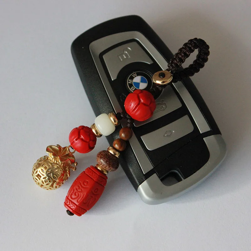 Car key chain high-grade hand-woven money bag lucky pure copper bell pendant cinnabar six-word mantra | Автомобили и мотоциклы