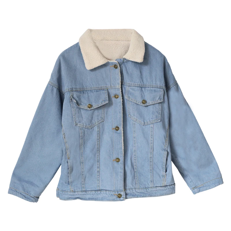 Женское джинсовое пальто из овечьей шерсти TAJIYAN теплое с длинными рукавами