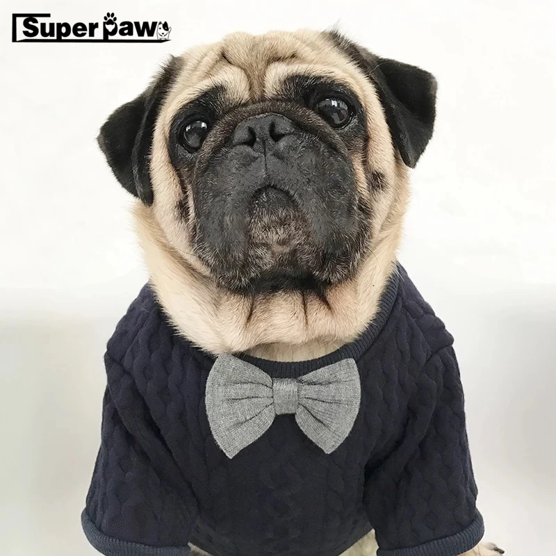 Fashion Dog Clothes Pet Puppy Knitted Sweater Pug Dinner Coat Bow Tie French Bulldog Jacket for Dogs cat Warm Hoodie GSC05