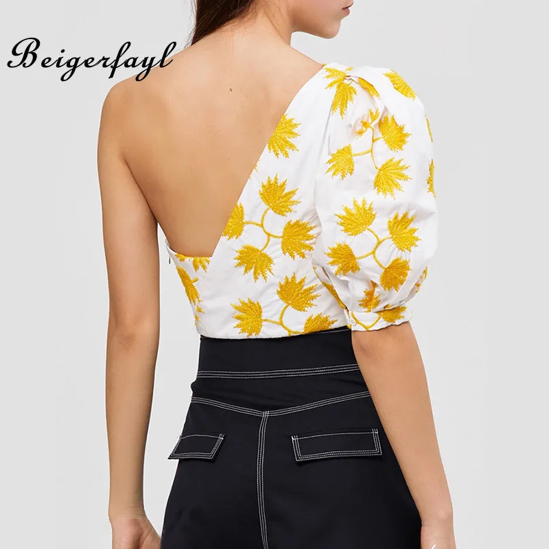 Beigerfayl/2019 летняя новая желтая женская рубашка с цветочным принтом модная блузка