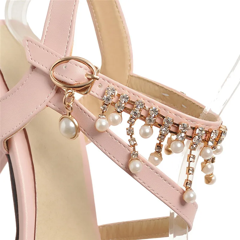 Pritivimin FN181 summer sandals laidies string bead beep toe t-strap thick heels wedding fashion shoes big size 32~46 | Обувь