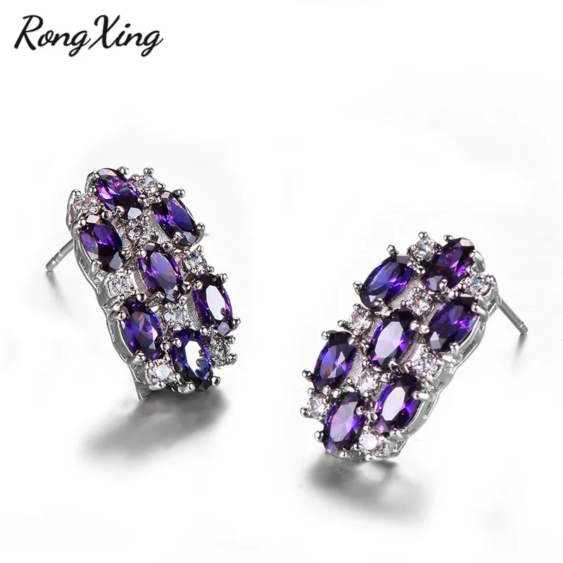 RongXing 6 стиль полный камень фиолетовый/красный/зеленый Овальный Серьги гвоздики