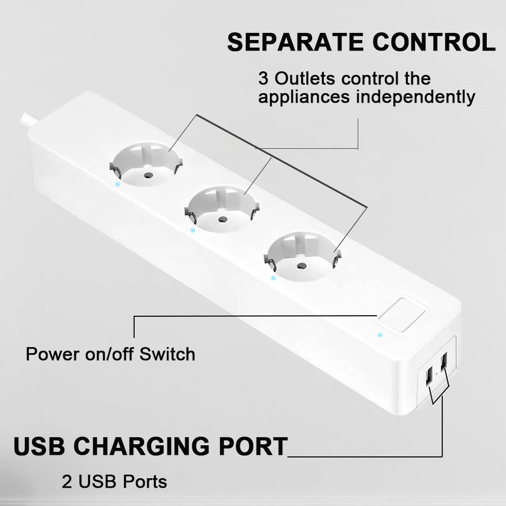 Умный удлинитель с Wi Fi 3 розетки 2 USB порта для зарядки| |
