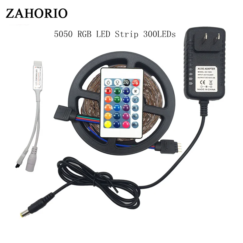 Горячая 5 м/рулон IP65 Водонепроницаемый 150 300 Светодиодная лента м 10 SMD5050 RGB + 24/44 ключ