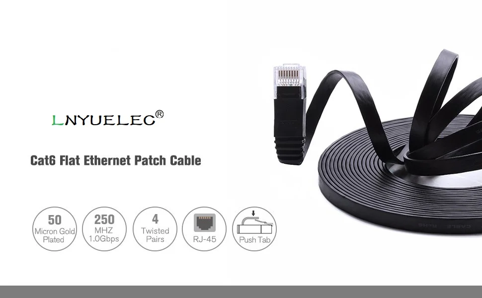 Кабель Ethernet cat6 плоский 2/3/6/10/15/30/45 футов RJ45 |