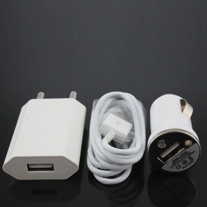3 в 1 шт. Автомобильное Зарядное Устройство + ЕС Стены USB 30pin usb синхронизации данных