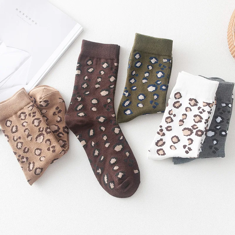Забавные Модные женские носки в стиле Харадзюку с леопардовым принтом мужские