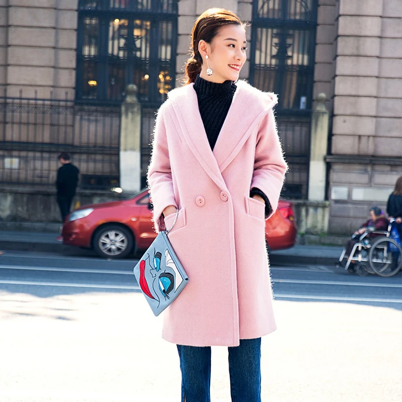 Осень-зима Для женщин Новинка 2017 года теплые пальто с капюшоном Свободные