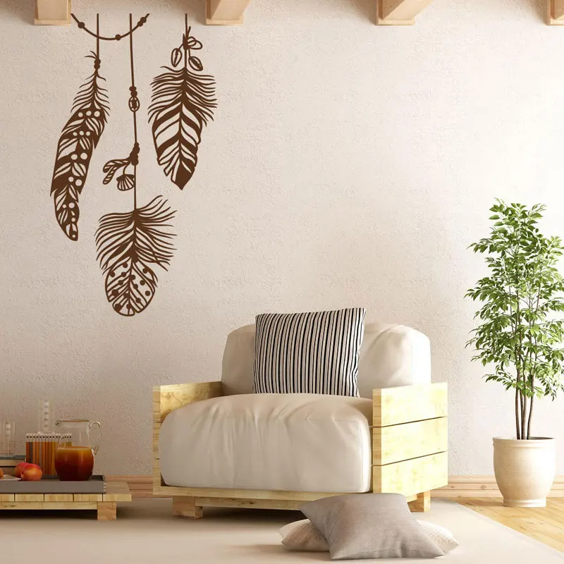 

Beautiful Feathers Vinyl Decal For Bedroom- Feather Wall Art Boho Decor, Bohemian Feathers Decor, Modern Living Room Murals LR40