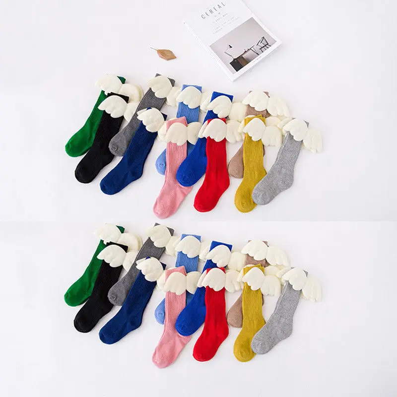 Осень зима чулки для маленьких детей милые мягкие девочек с крыльями и оборками