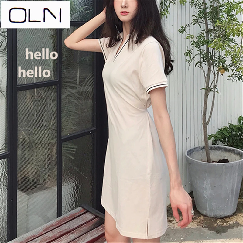 Женское платье-поло в Корейском стиле с вогнутым поясом на спине | Женская одежда