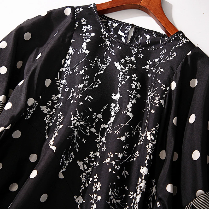 Женское платье из 100% шелка Повседневное с О образным вырезом и рукавами