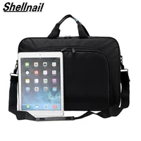 shellnail business portable unisex nylon computer handbags zipper shoulder laptop simple bags briefcase black laptop bag