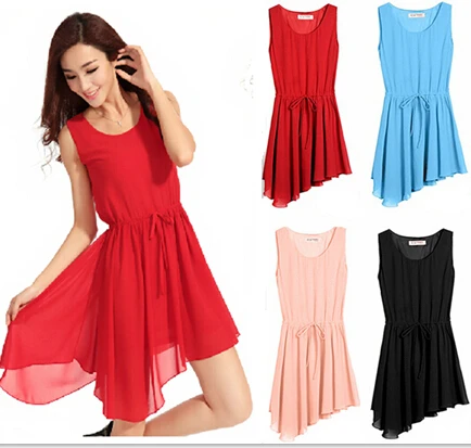 

2020 New Summer 10 color asymmetrical chiffon dress, plus size S - 4XL sexy party dress, fashion women vestidos girl dresses