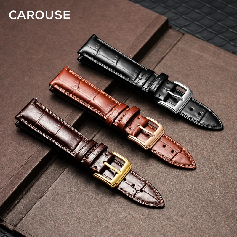 

Carouse Watchband Black Real Leather Strap 14mm 16mm 18mm 19mm 20mm 21mm 22mm Watch Band Bracelet Metal Pin Buckle wristband