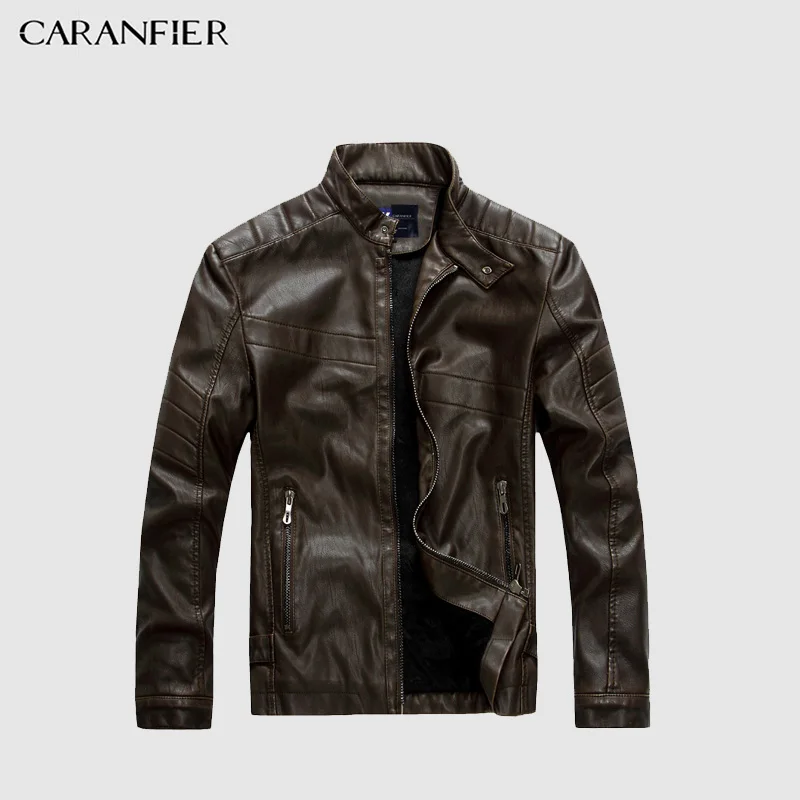 CARANFIER мыть кожаные мужские куртки зимние плюс бархатные толстые теплые пальто