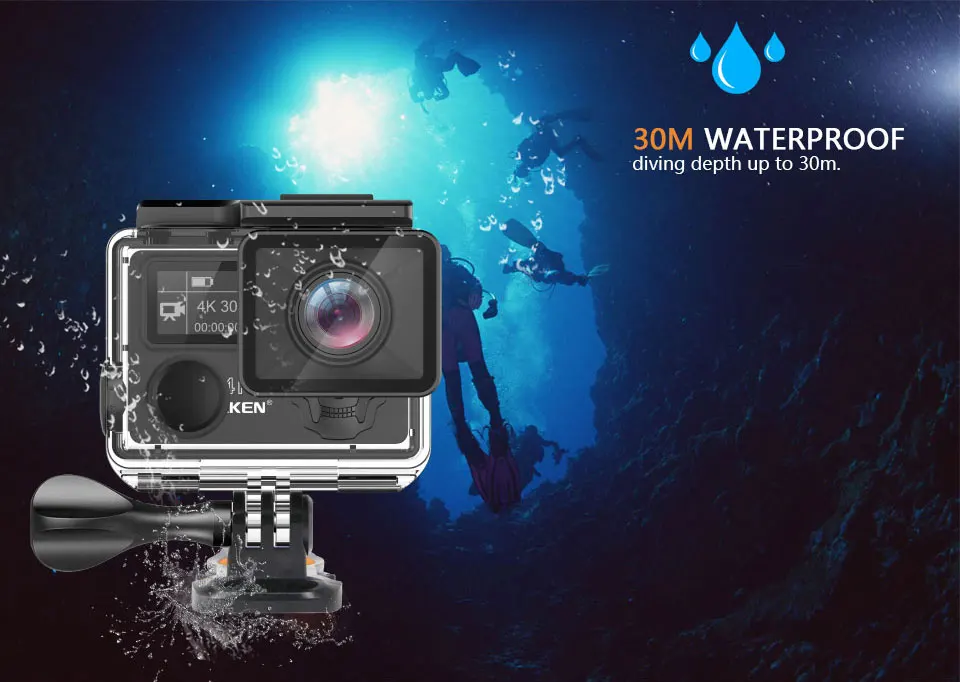 Экшн-камера eken H5S Plus Full HD Ambarella A12 с чипом 4K 30FPS 30 m, водонепроницаемая, 2,0, сенсорный экран, EIS go, Спортивная камера pro cam