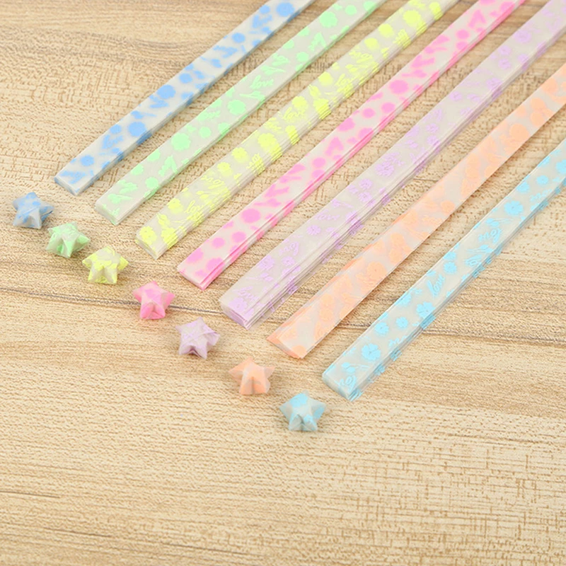 210 шт Люминесцентная бумага полоски счастливые звезды оригами красочные DIY для