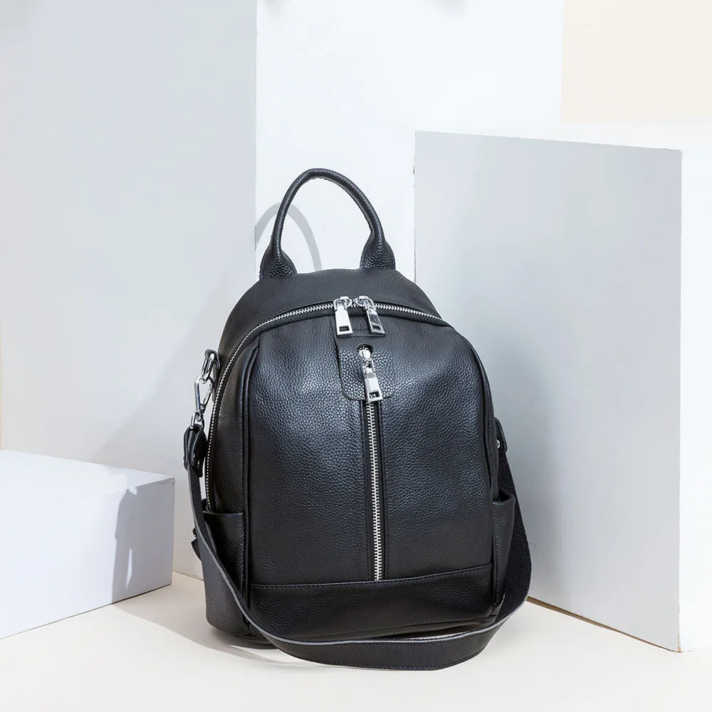 Zency Fashion Women Backpack 100% Cowhide Genuine Leather Black Travel Bags Girl's Schoolbag Notebook High Quality Knapsack |