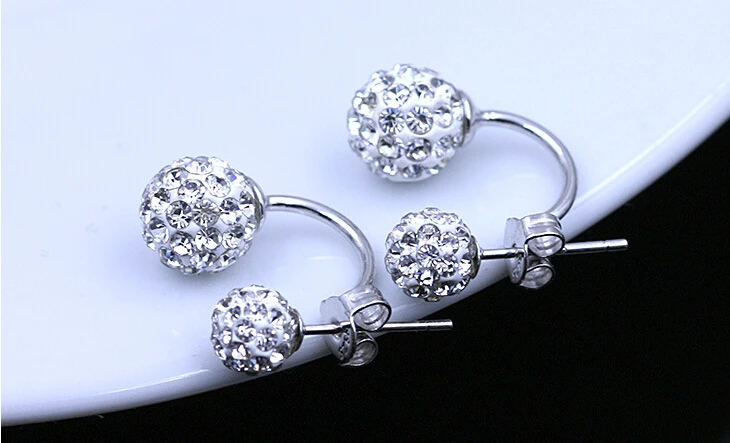 Серьги из серебра 925 пробы с двойными круглыми бусинами цирконием класса ААА и