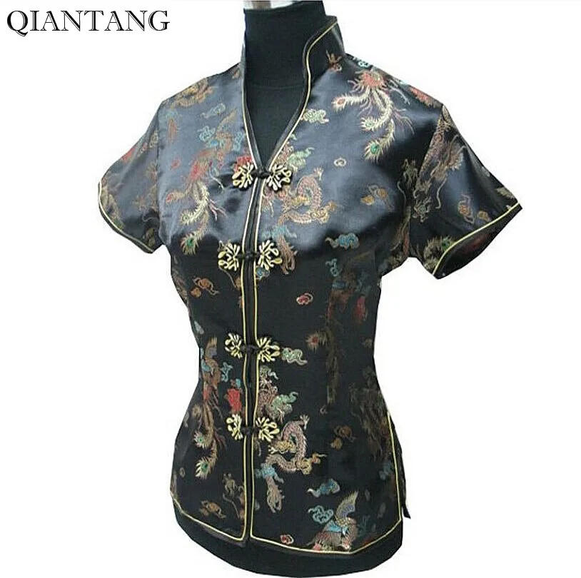 Бургундия Китайская женская блузка Mujeres Camisa атласная Полиэстеровая рубашка с