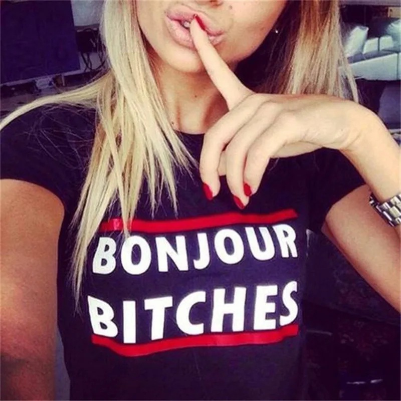 

Plus Size Summer Womens Tops And Blouses Casual Funny Letter BITCHES Harajuku Black White Gray Shirt Loose Camisa Feminina Tops