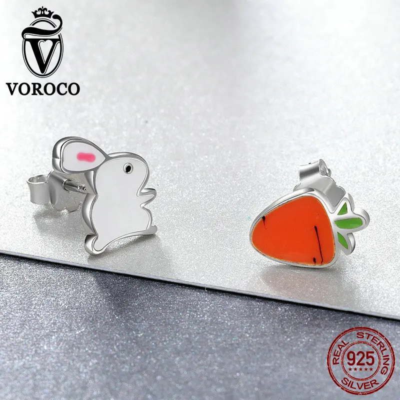 Серьги гвоздики женские из серебра 100% пробы с кроликом и