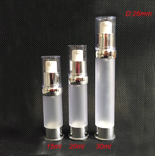 15ml frosted airless bottle with silver pump and bottom  lid , plastic airless 15 ml Cosmetic Container Refillable Bottles