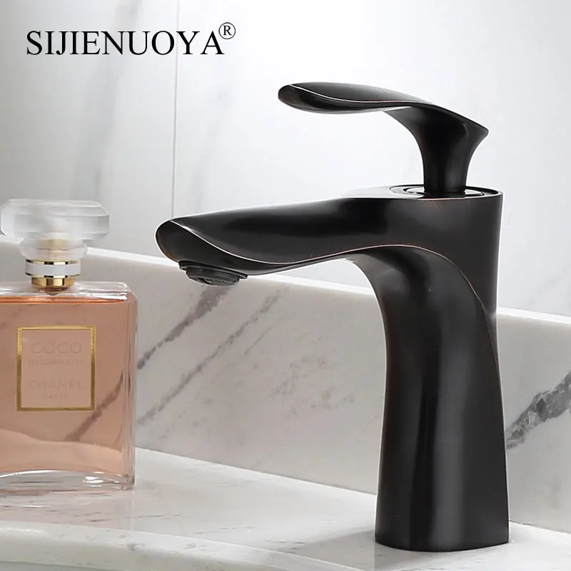 SIJIENUOYA Black Bathroom Faucet Basin Mixer Tap golden faucet with Hot and Cold Water Single Hole Mounted Sink | Обустройство дома