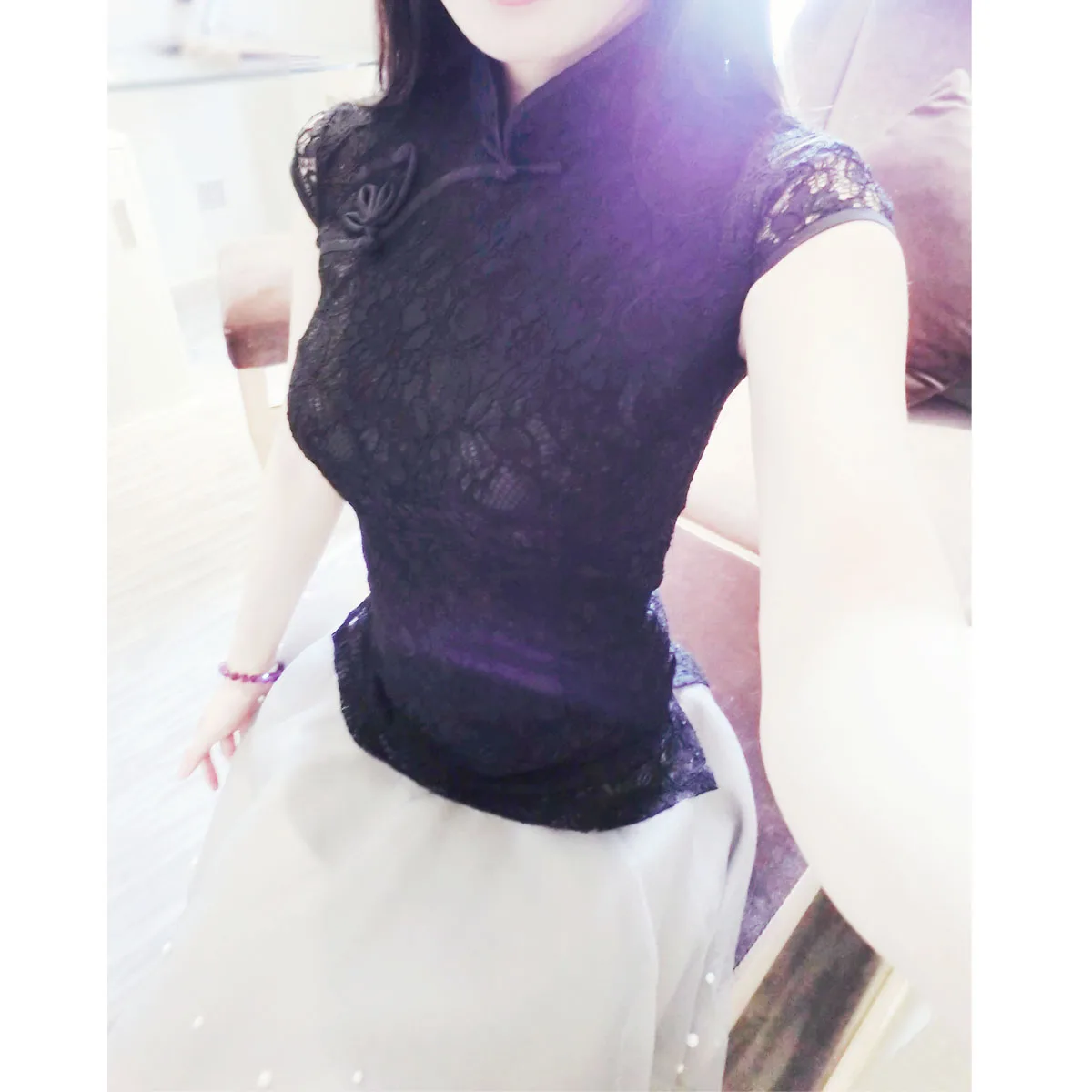 Плюс Размер Традиционный китайский Топ для женщин Чонсам женский черный