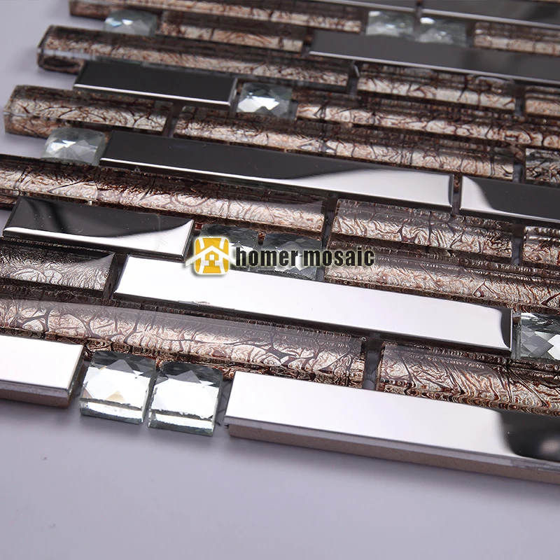 Полоска из коричневого стекла Смешанная металлическая мозаика нержавеющей