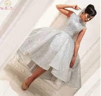 fashion high neck short prom dresses 2022 silver sleeveless knee length ball gown knee length formal party gown vestido de gala