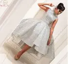 Женское Бальное Платье До Колена, серебристое платье с высоким воротником, без рукавов, для торжевечерние случаев и выпускного вечера, 2022