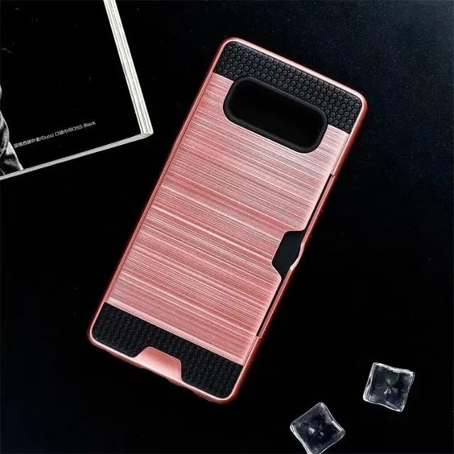 10pcs/lot.Slim Fit shockproof hard Case with built-in Credit Card / ID Slot Brushed Metal Texture for samsung galaxy note 8 |