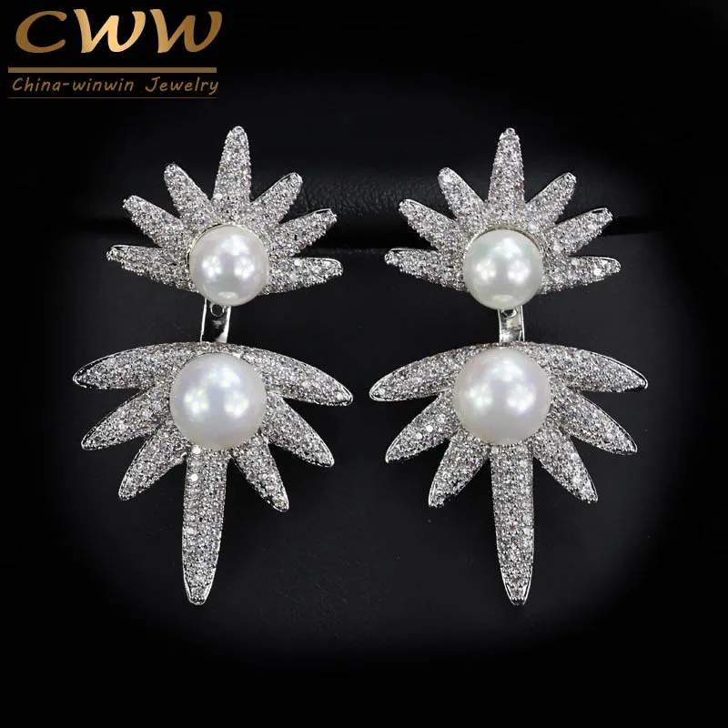 Женские серьги подвески с двумя жемчужинами и фианитом|earring card|earrings elephantearrings bulk |