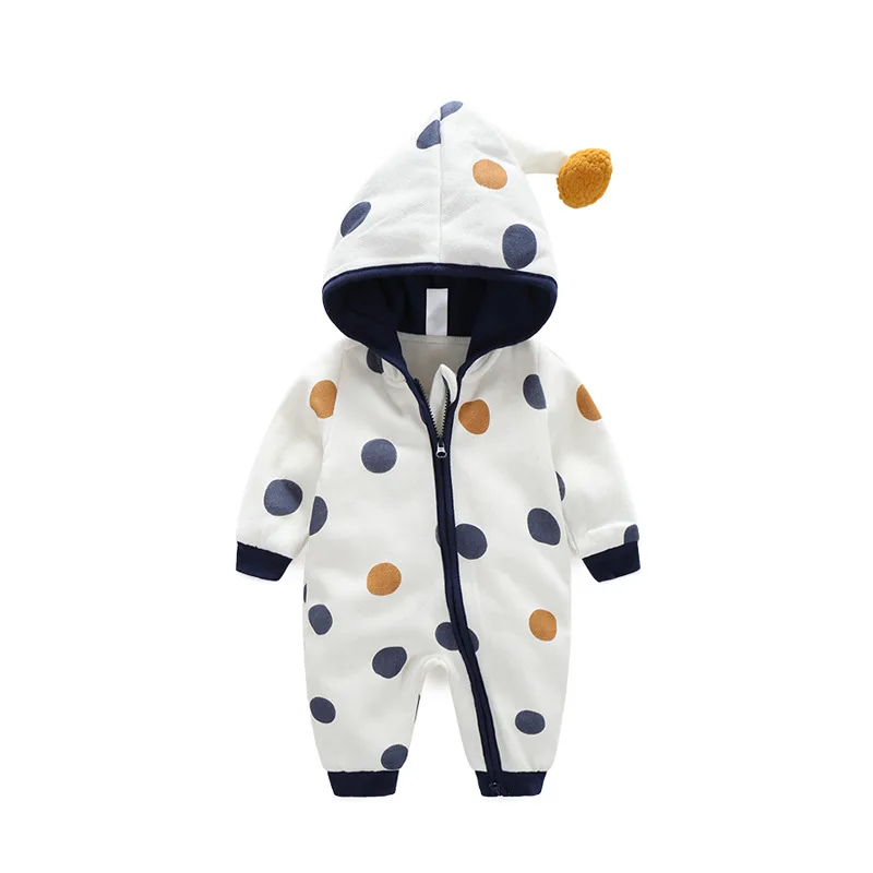 2019 Newborn Baby Boy Girl Clothes Infant Polka Dot Print Zipper Romper Hooded Jumpsuit Outfits Pattern | Детская одежда и обувь