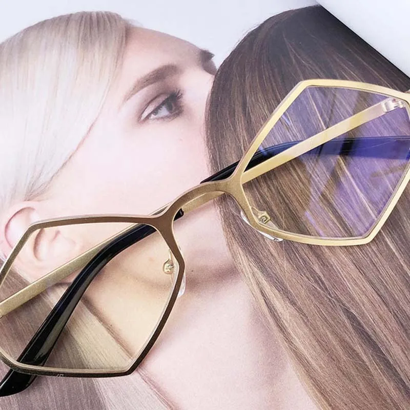 Модные женские солнцезащитные очки морские линзы полигональные сплав