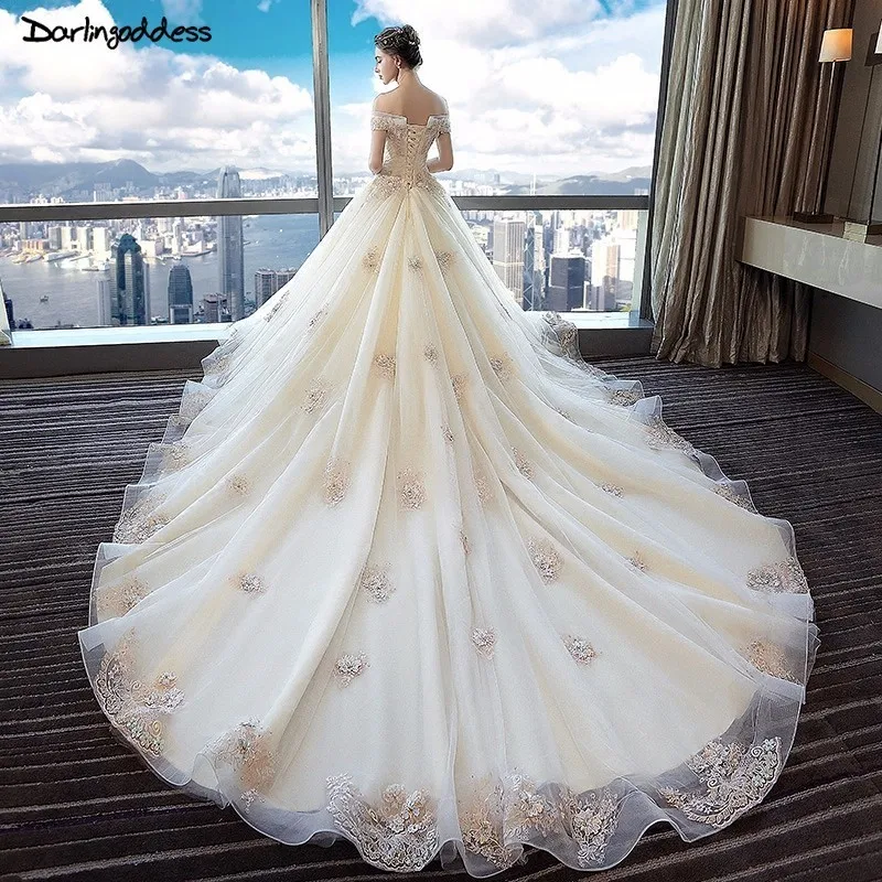 Robe De Mariee размера плюс винтажное кружевное свадебное платье цвета шампанского с рукавами-крылышками и жемчужинами роскошное свадебное платье