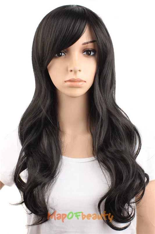 MapofBeauty 20 &quotдлинные волнистые косплей женские парики с челкой блонд черный