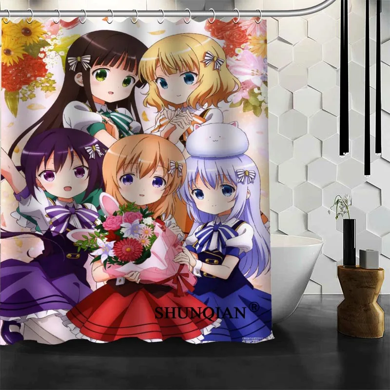 Gochuumon Wa Усаги Desu Ka Rize полиэстер ткань печати Душ Шторы 12 крючков для Ванная