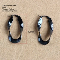 40mm titanium 316 l stainless steel irregular hoop earrings black vacuum plating no easy fade anti allergy