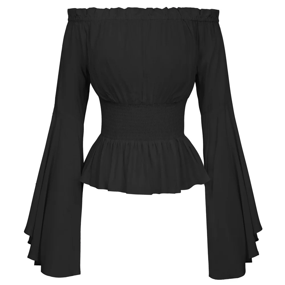 

Women Renaissance Victorian Medieval Gothic Collect waist Long sleeve tops For Halloween Costumes