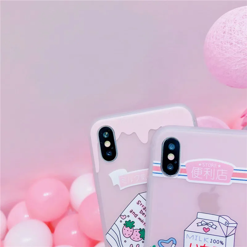 3D Cartoon Strawberry Milk Girl Silicon case for iPhone X 6 7 8 6s plus Kawaii Milky TPU Back Cover phone cases |