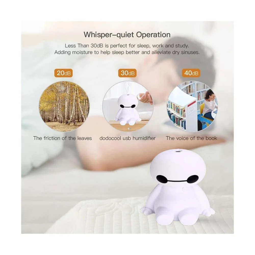 

Humidifier USB Aroma Diffuser Baymax Cool Mist Humidifier with LED Night Lights Adjustable Mist Mode for Car/Home/Office
