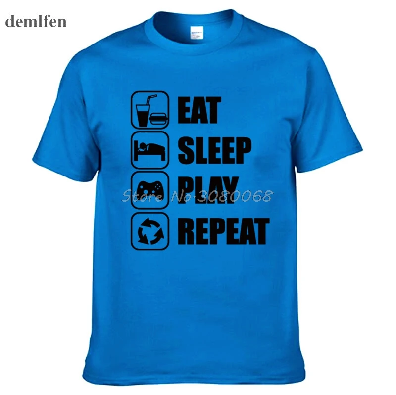 Летняя футболка Eat Sleep Play Repeat мужская повседневная хлопковая с коротким рукавом