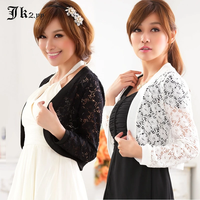 Женская кружевная куртка с длинным рукавом белый/черный кардиган 9620|lace jacket|jacket