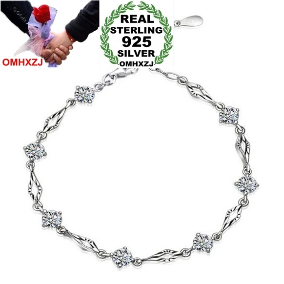 

OMHXZJ Wholesale Rhombic Fashion present High Quality AAA Zircon 925 Sterling Silver Couple Gift Women Bracelets Bangles SZ36