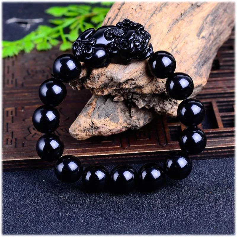 Браслеты из натурального черного обсидиана буддийские молитвенные браслеты в
