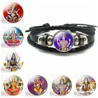 Модный кожаный браслет Akshmi с кнопками богини ювелирные изделия Lakshmi Hinduism подвеска амулет стеклянный кабошон купол для него или ее подарок