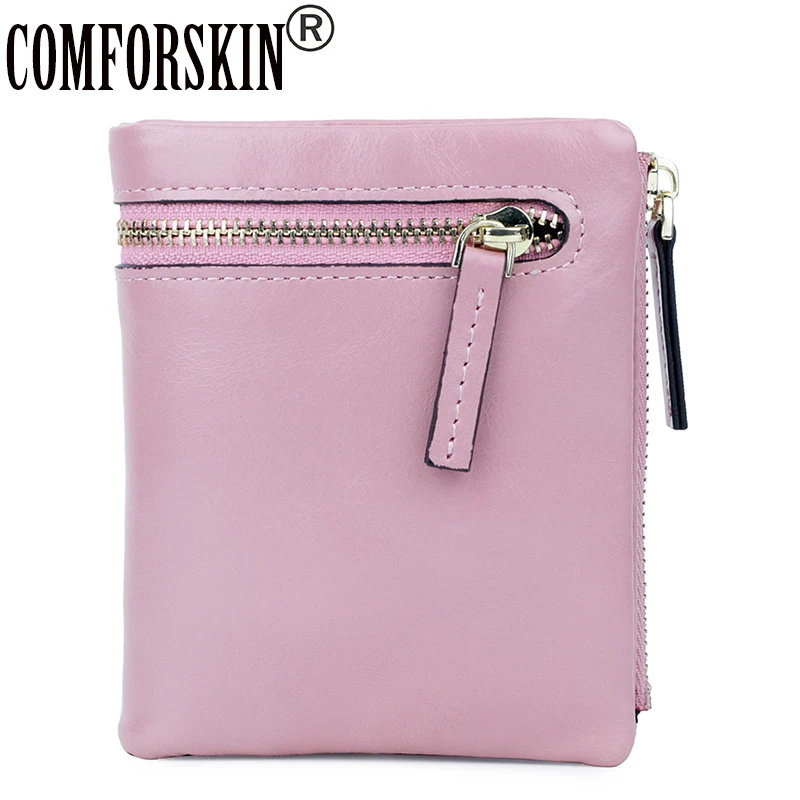 

COMFORSKIN Премиум 100% воловья кожа Женский кошелек Billetera Mujer 2020 брендовый модный двухслойный высококачественный кошелек на молнии